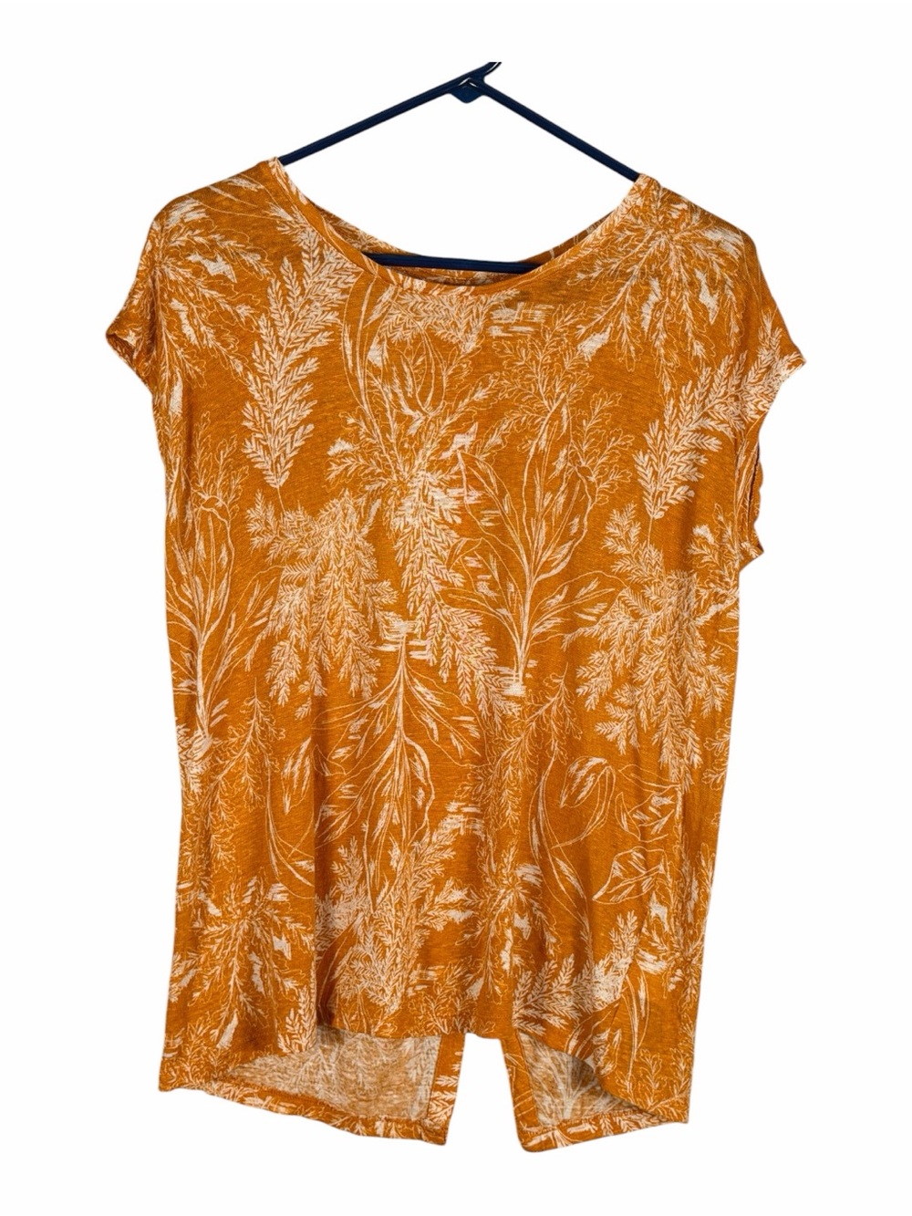 Tahari Orange Botanical Print Short Sleeve Top 100% Linen